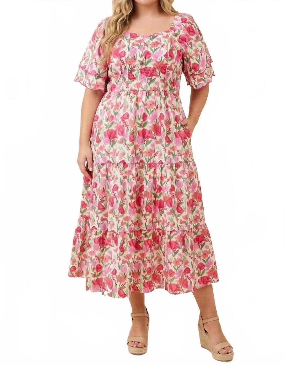 NEW HAYDEN LA jasmine floral tulip sleeve dress in pink